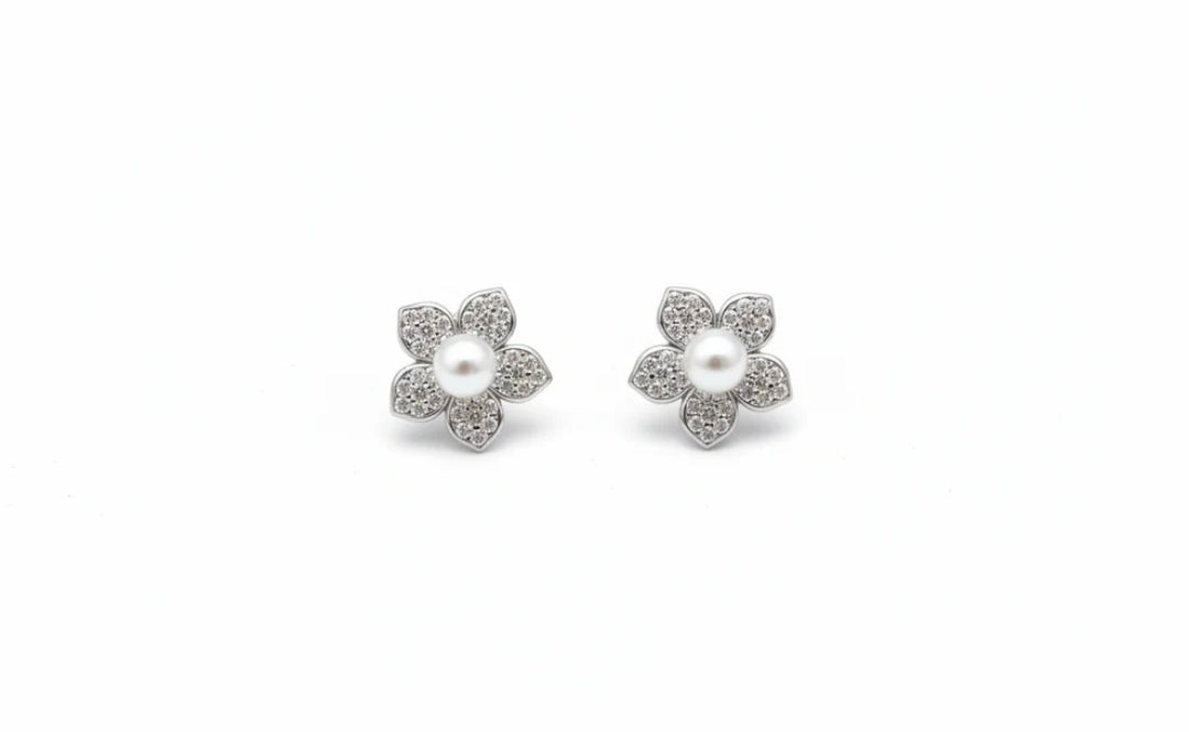 Orecchini Fiore con Perla e Zirconi