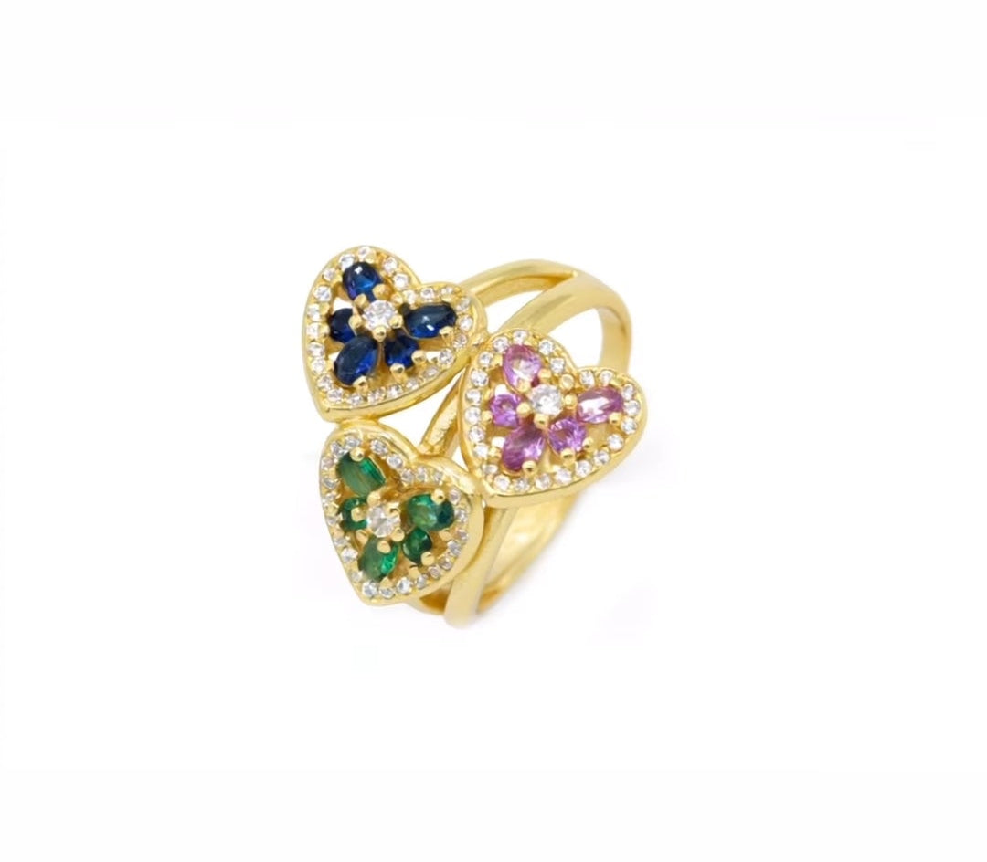 Anello Tre Cuori Multicolor