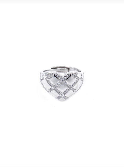 Anello Cuore Rigato Zirconato