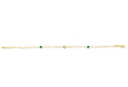 Bracciale con Quadrifoglio, Perle e Pietre Verdi