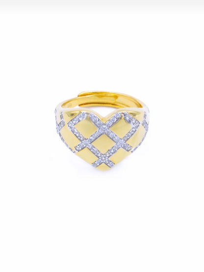 Anello Cuore Rigato Zirconato
