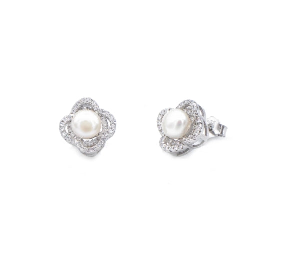 Orecchini con perla e fiore in strass (OR282)