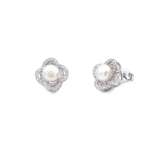 Orecchini con perla e fiore in strass (OR282)