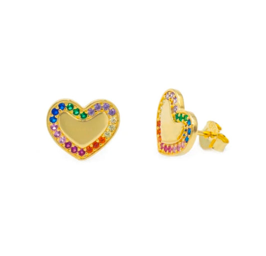 Orecchini a cuore con zirconi multicolor (OR175)