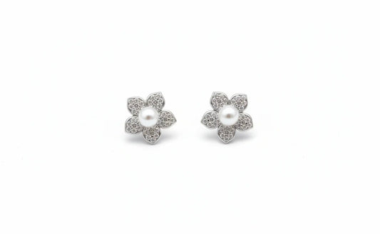 Orecchini Fiore con Perla e Zirconi